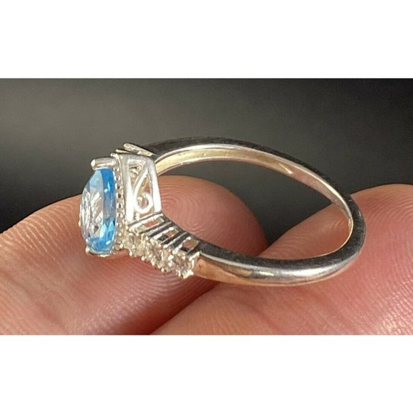 STS 925 Aquarmine CZ Cocktail Ring Size 8 Signed Chuck Clemency - Picture 5 of 7